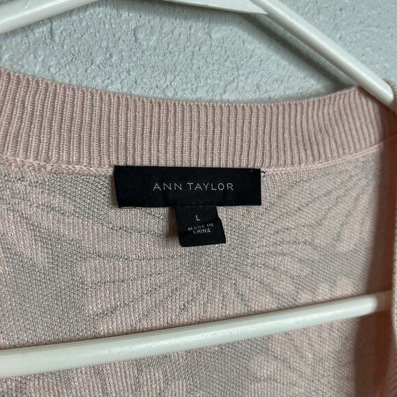 Ann Taylor Floral Jacquard Open Front Cardigan Womens Large Pink Floral Knit - Picture 5 of 7